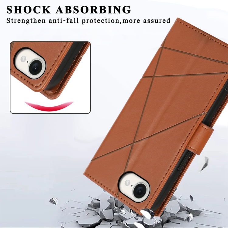 For iPhone 16e PU Genuine Leather Texture Embossed Line Phone Case(Brown) - iPhone 16e Cases by PMC TechLife | Online Shopping South Africa | PMC TechLife | Buy Now Pay Later Mobicred