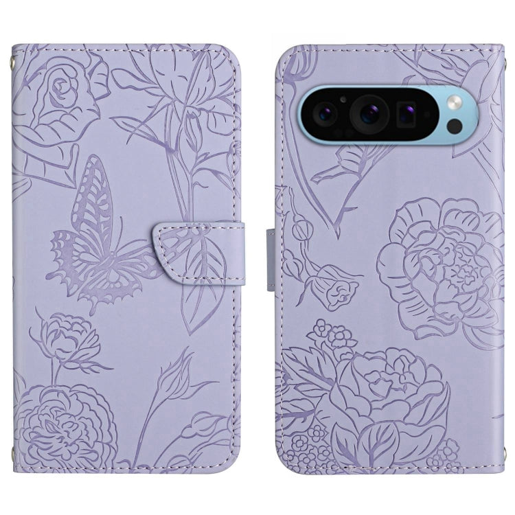 For Google Pixel 9 Skin Feel Butterfly Embossed Flip Leather Phone Case(Purple) - Google Cases by PMC TechLife | Online Shopping South Africa | PMC TechLife | Buy Now Pay Later Mobicred