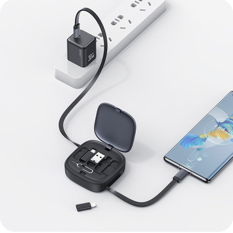 USAMS US-SJ650 U87 60W USB To Type-C To Type-C 8 Pin + Micro USB Multifunctional Telescopic Storage Box Data Cable, Length: 1m(Purple) - free shipping - PMC Jewellery - Order now!