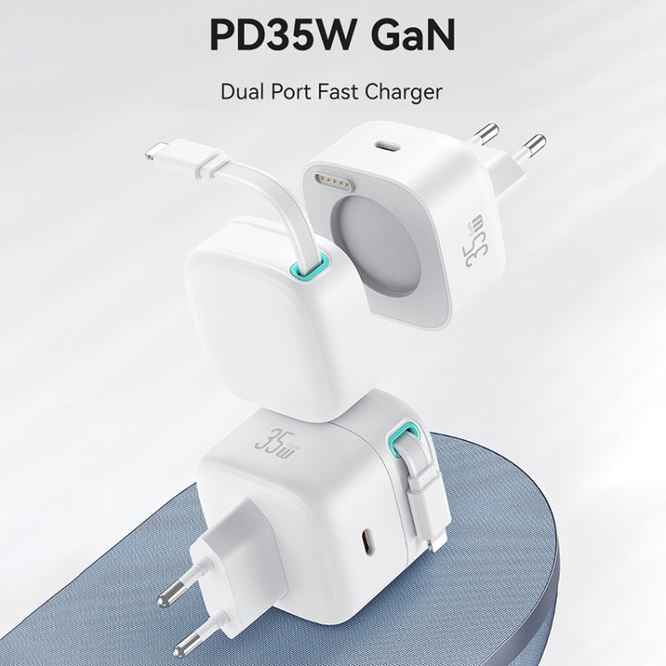 USAMS US-CC209 SMF Series PD35W 8 Pin + Type-C Dual Port GaN Fast Charger, EU Plug(White) - USB Charger by USAMS | Online Shopping South Africa | PMC Jewellery | Buy Now Pay Later Mobicred