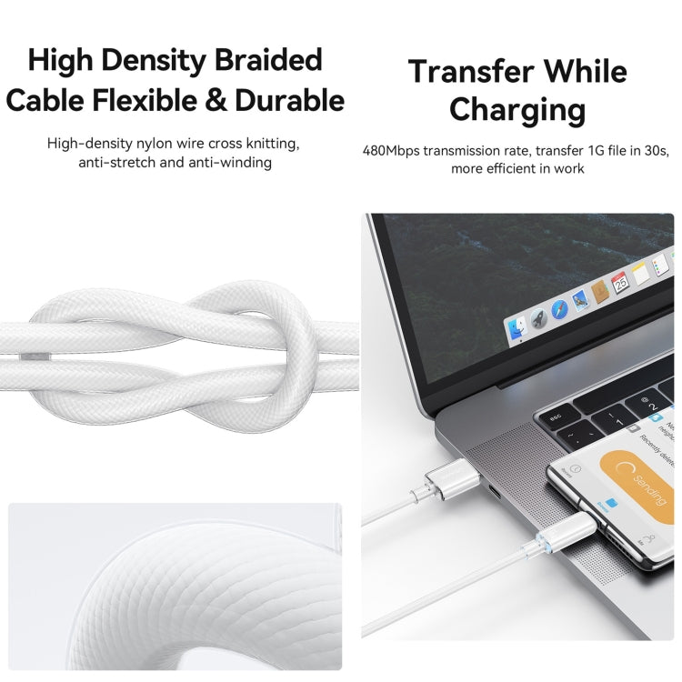 USAMS USB To Type-C 6A Aluminum Alloy Clear LED Fast Charge Data Cable, Length: 1.2m(White) - Multifunction Cable by USAMS | Online Shopping South Africa | PMC Jewellery | Buy Now Pay Later Mobicred