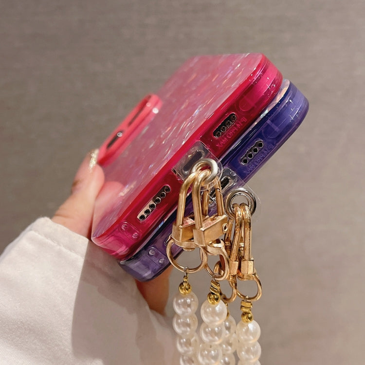 For iPhone 14 Pro Max Shell Texture Crossbody Pearl Chain TPU Hybrid Acrylic Phone Case(Rose Red) - iPhone 14 Pro Max Cases by PMC TechLife | Online Shopping South Africa | PMC TechLife
