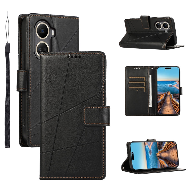 For Huawei nova 10 SE PU Genuine Leather Texture Embossed Line Phone Case(Black) - Huawei Cases by PMC TechLife | Online Shopping South Africa | PMC TechLife