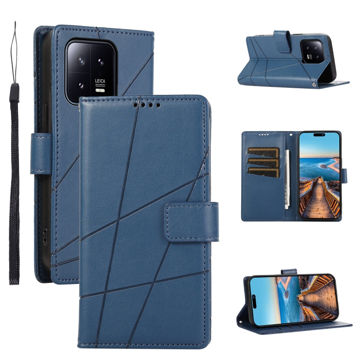 For Xiaomi 13 PU Genuine Leather Texture Embossed Line Phone Case(Blue) - 13 Cases by PMC TechLife | Online Shopping South Africa | PMC TechLife | Buy Now Pay Later Mobicred
