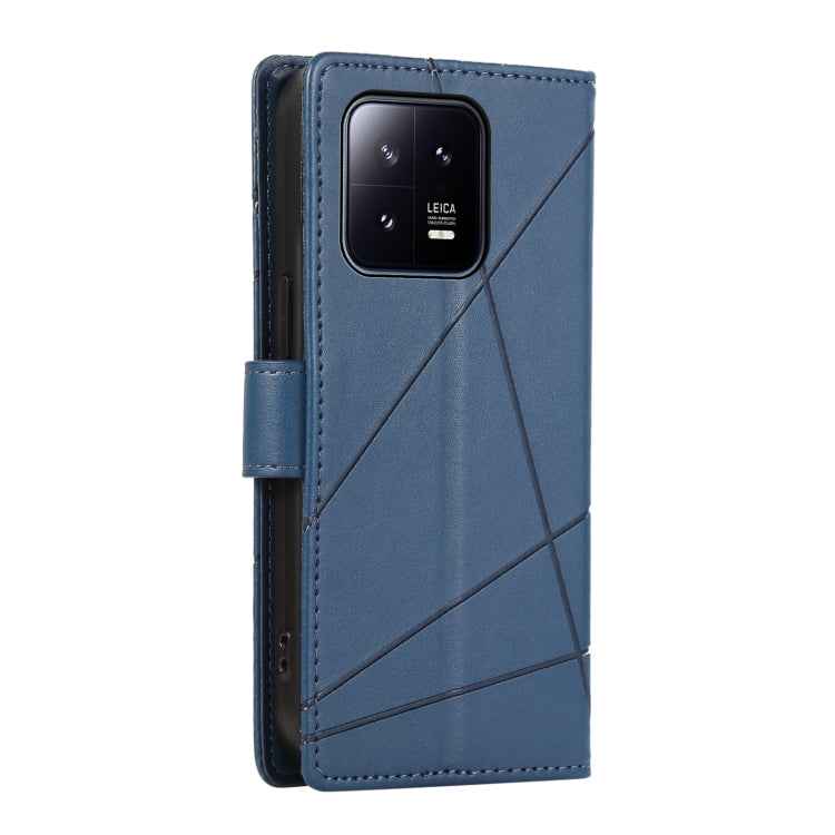 For Xiaomi 13 PU Genuine Leather Texture Embossed Line Phone Case(Blue) - 13 Cases by PMC TechLife | Online Shopping South Africa | PMC TechLife | Buy Now Pay Later Mobicred