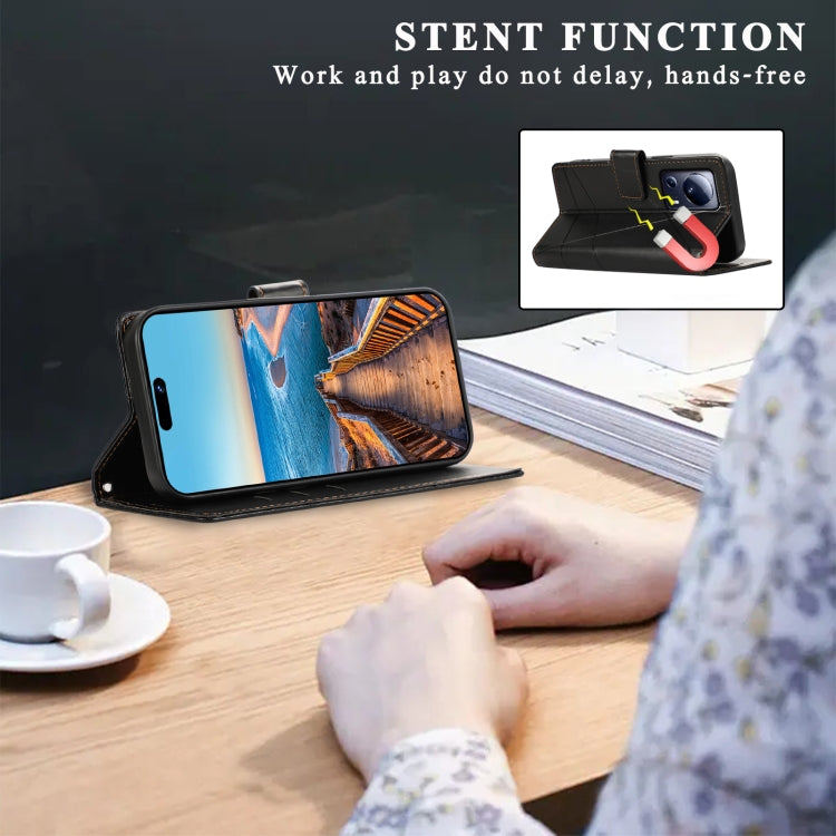 For Xiaomi 13 Lite PU Genuine Leather Texture Embossed Line Phone Case(Black) - 13 Lite Cases by PMC TechLife | Online Shopping South Africa | PMC TechLife | Buy Now Pay Later Mobicred