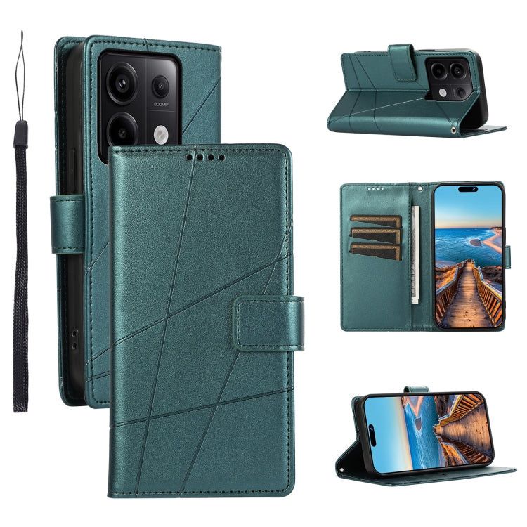 For Xiaomi Redmi Note 13 Pro 5G PU Genuine Leather Texture Embossed Line Phone Case(Green) - Note 13 Pro Cases by PMC TechLife | Online Shopping South Africa | PMC TechLife | Buy Now Pay Later Mobicred