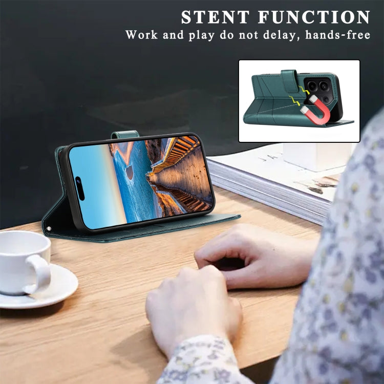 For Xiaomi Redmi Note 13 Pro 5G PU Genuine Leather Texture Embossed Line Phone Case(Green) - Note 13 Pro Cases by PMC TechLife | Online Shopping South Africa | PMC TechLife | Buy Now Pay Later Mobicred