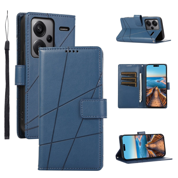 For Xiaomi Redmi Note 13 Pro+ PU Genuine Leather Texture Embossed Line Phone Case(Blue) - Note 13 Pro+ Cases by PMC TechLife | Online Shopping South Africa | PMC TechLife | Buy Now Pay Later Mobicred