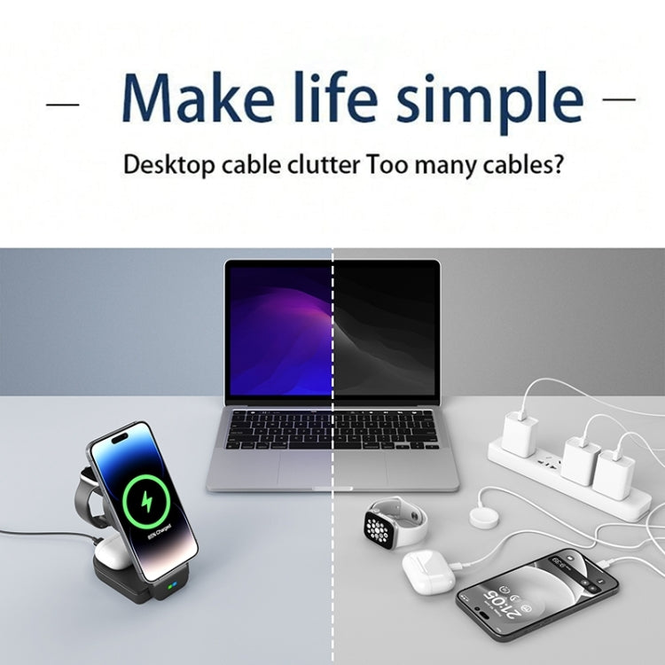 B-23 3 in 1 Foldable Magnetic Wireless Charger Phone Holder, Plug:US Plug(Black) - Wireless Charger by PMC TechLife | Online Shopping South Africa | PMC TechLife