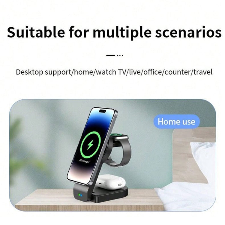 B-23 3 in 1 Foldable Magnetic Wireless Charger Phone Holder, Plug:US Plug(Black) - Wireless Charger by PMC TechLife | Online Shopping South Africa | PMC TechLife