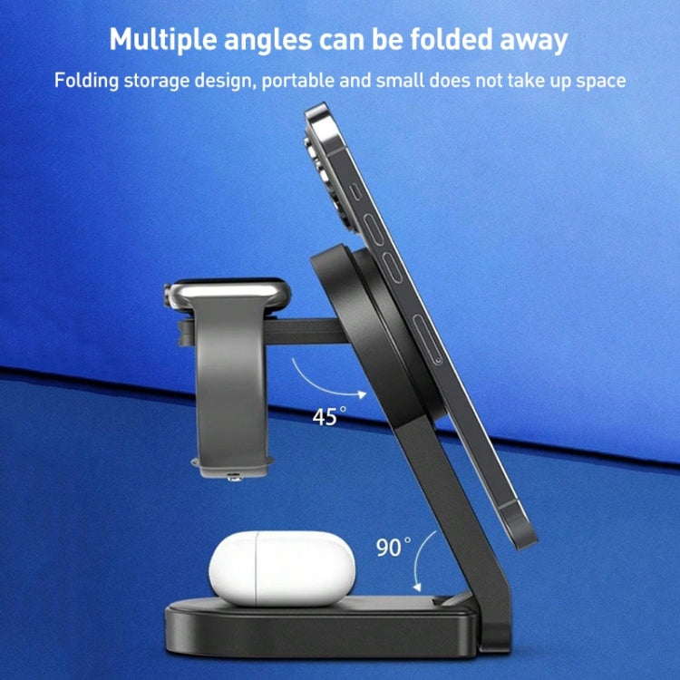 B-23 3 in 1 Foldable Magnetic Wireless Charger Phone Holder, Plug:US Plug(Black) - Wireless Charger by PMC TechLife | Online Shopping South Africa | PMC TechLife