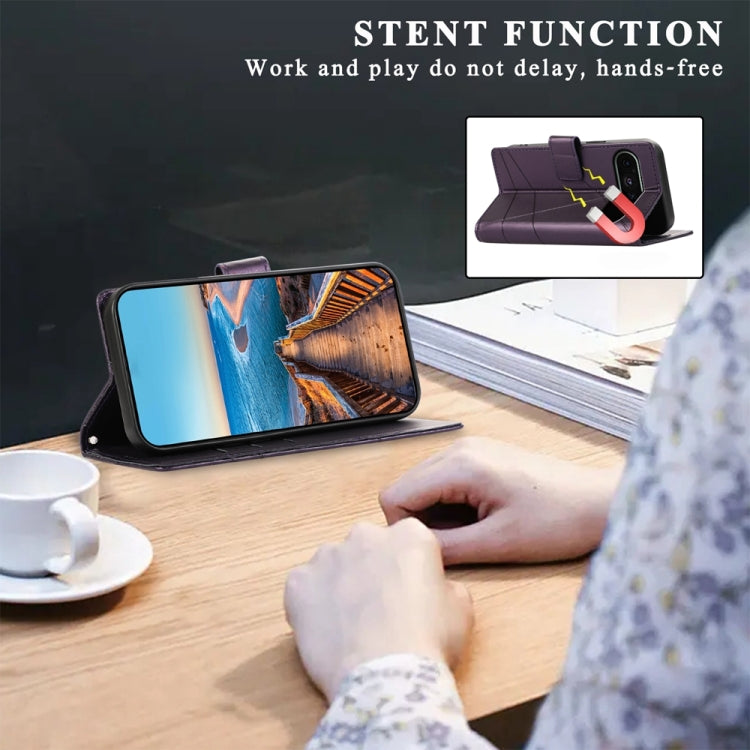 For Google Pixel 9 PU Genuine Leather Texture Embossed Line Phone Case(Purple) - Google Cases by PMC TechLife | Online Shopping South Africa | PMC TechLife | Buy Now Pay Later Mobicred