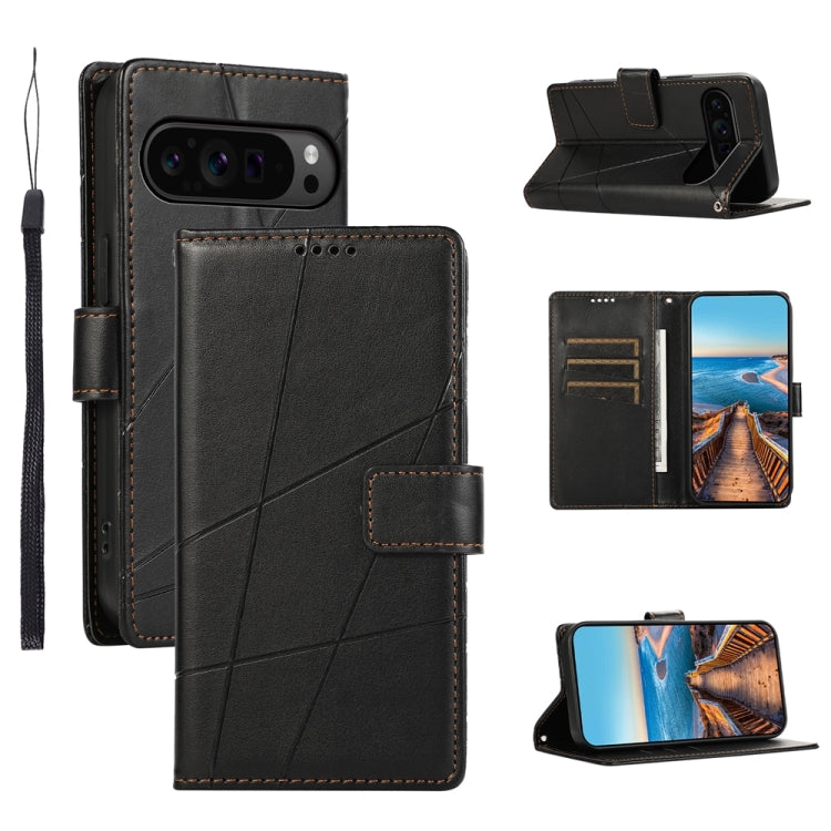 For Google Pixel 9 Pro PU Genuine Leather Texture Embossed Line Phone Case(Black) - Google Cases by PMC TechLife | Online Shopping South Africa | PMC TechLife | Buy Now Pay Later Mobicred
