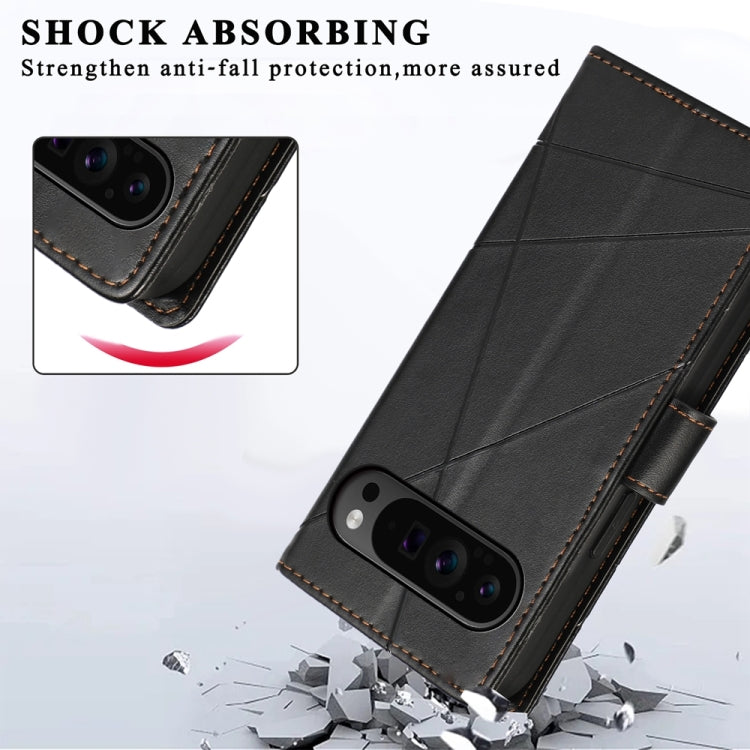 For Google Pixel 9 Pro PU Genuine Leather Texture Embossed Line Phone Case(Black) - Google Cases by PMC TechLife | Online Shopping South Africa | PMC TechLife | Buy Now Pay Later Mobicred