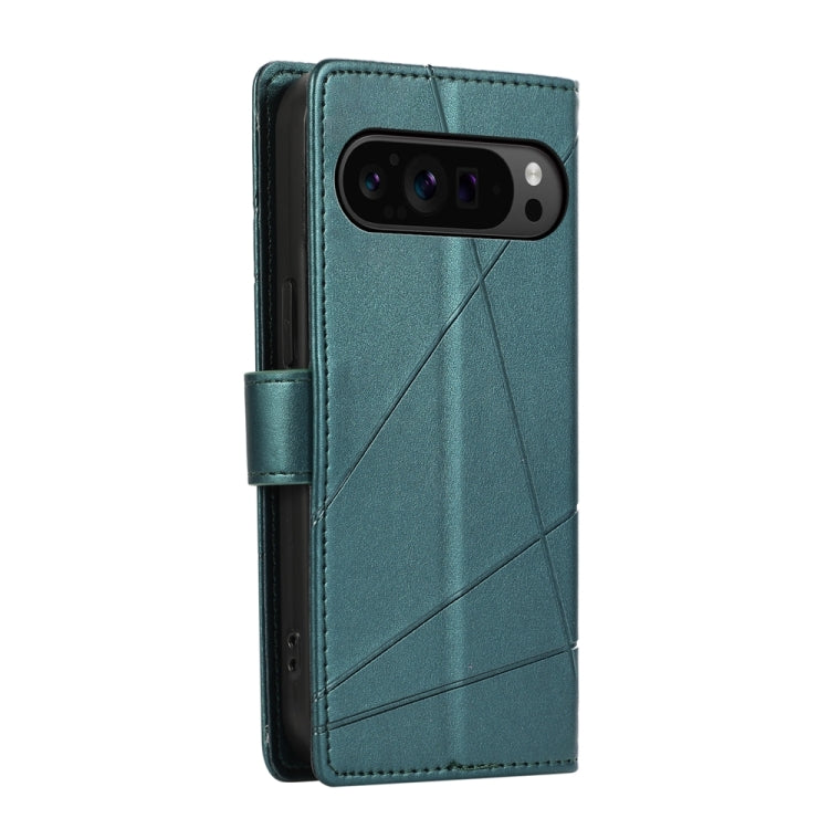 For Google Pixel 9 Pro PU Genuine Leather Texture Embossed Line Phone Case(Green) - Google Cases by PMC TechLife | Online Shopping South Africa | PMC TechLife | Buy Now Pay Later Mobicred