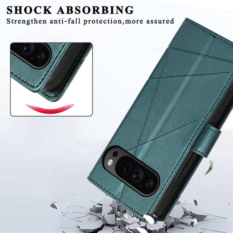 For Google Pixel 9 Pro PU Genuine Leather Texture Embossed Line Phone Case(Green) - Google Cases by PMC TechLife | Online Shopping South Africa | PMC TechLife | Buy Now Pay Later Mobicred
