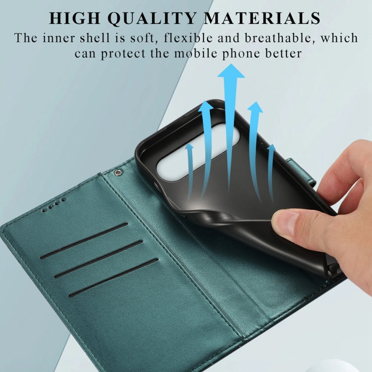 For Google Pixel 9 Pro PU Genuine Leather Texture Embossed Line Phone Case(Green) - Google Cases by PMC TechLife | Online Shopping South Africa | PMC TechLife | Buy Now Pay Later Mobicred