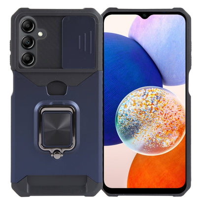 For Samsung Galaxy A15 Camera Shield Card Slot PC+TPU Phone Case(Blue) - Galaxy Phone Cases by PMC Jewellery | Online Shopping South Africa | PMC Jewellery