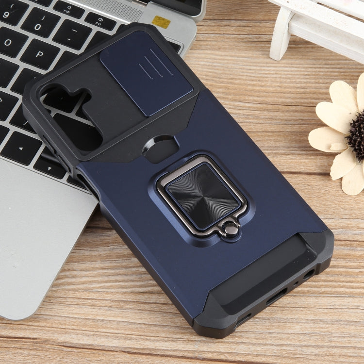For Samsung Galaxy A15 Camera Shield Card Slot PC+TPU Phone Case(Blue) - Galaxy Phone Cases by PMC TechLife | Online Shopping South Africa | PMC TechLife | Buy Now Pay Later Mobicred