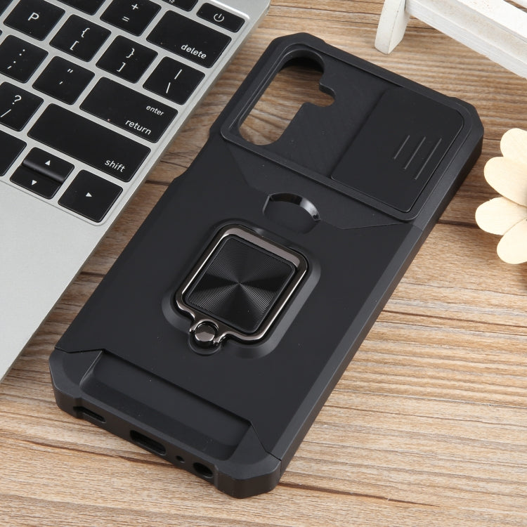 For Samsung Galaxy A15 Camera Shield Card Slot PC+TPU Phone Case(Black) - Galaxy Phone Cases by PMC TechLife | Online Shopping South Africa | PMC TechLife