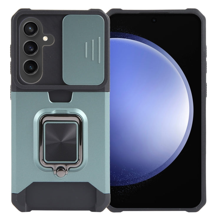 For Samsung Galaxy S24 5G Camera Shield Card Slot PC+TPU Phone Case(Dark Green) - Galaxy S24 5G Cases by PMC TechLife | Online Shopping South Africa | PMC TechLife