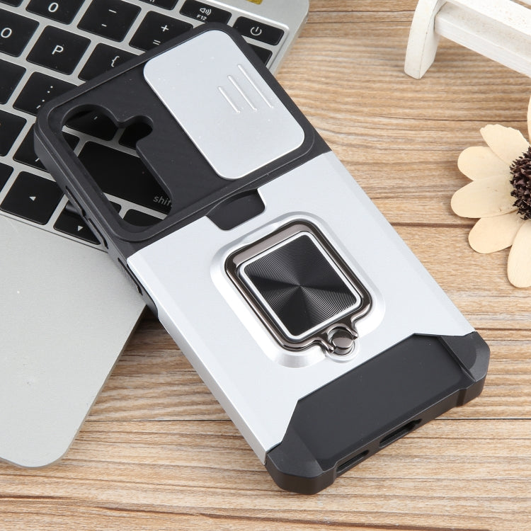 For Samsung Galaxy S24 5G Camera Shield Card Slot PC+TPU Phone Case(Silver) - Galaxy S24 5G Cases by PMC TechLife | Online Shopping South Africa | PMC TechLife