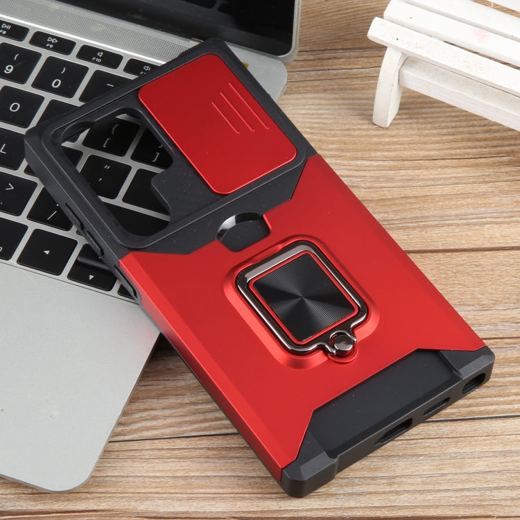 For Samsung Galaxy S24 Ultra 5G Camera Shield Card Slot PC+TPU Phone Case(Red) - Galaxy S24 Ultra 5G Cases by PMC TechLife | Online Shopping South Africa | PMC TechLife