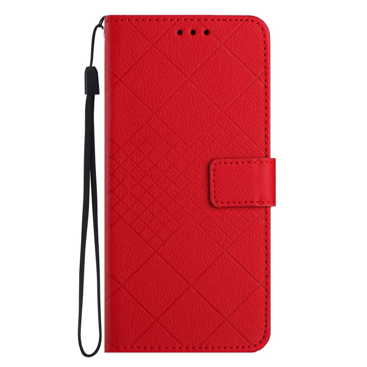 For iPhone 16e Rhombic Grid Texture Leather Phone Case(Red) - iPhone 16e Cases by PMC TechLife | Online Shopping South Africa | PMC TechLife | Buy Now Pay Later Mobicred
