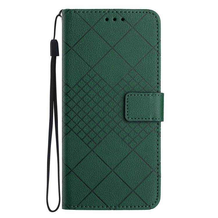 For iPhone 16e Rhombic Grid Texture Leather Phone Case(Green) - iPhone 16e Cases by PMC TechLife | Online Shopping South Africa | PMC TechLife | Buy Now Pay Later Mobicred