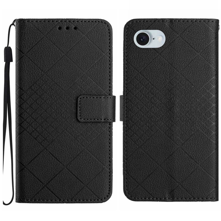 For iPhone 16e Rhombic Grid Texture Leather Phone Case(Black) - iPhone 16e Cases by PMC TechLife | Online Shopping South Africa | PMC TechLife | Buy Now Pay Later Mobicred