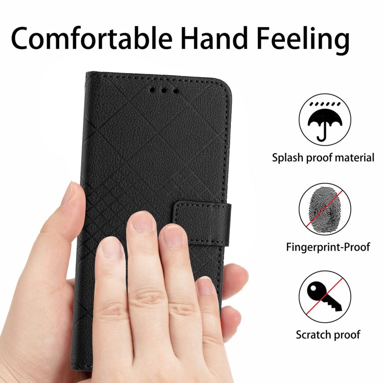 For iPhone 16e Rhombic Grid Texture Leather Phone Case(Black) - iPhone 16e Cases by PMC TechLife | Online Shopping South Africa | PMC TechLife | Buy Now Pay Later Mobicred