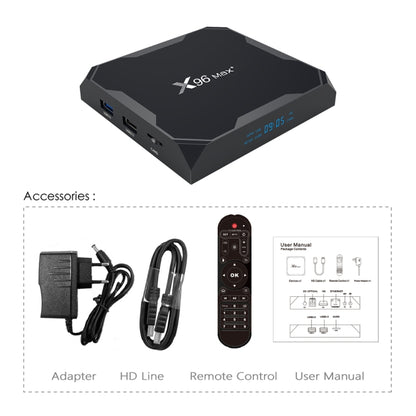 X96 max+ 4K Smart TV Box with Remote Control, Android 9.0, Amlogic S905X3 Quad-Core Cortex-A55,2GB+16GB, Support LAN, AV, 2.4G/5G WiFi, USBx2,TF Card, EU Plug - Amlogic S905 by PMC Jewellery | Online Shopping South Africa | PMC Jewellery | Buy Now Pay Later Mobicred