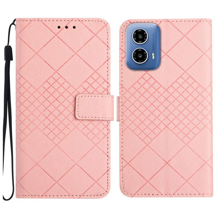 For Motorola Edge 5G 2024 Rhombic Grid Texture Leather Phone Case(Pink) - free shipping - PMC Jewellery - Order now!