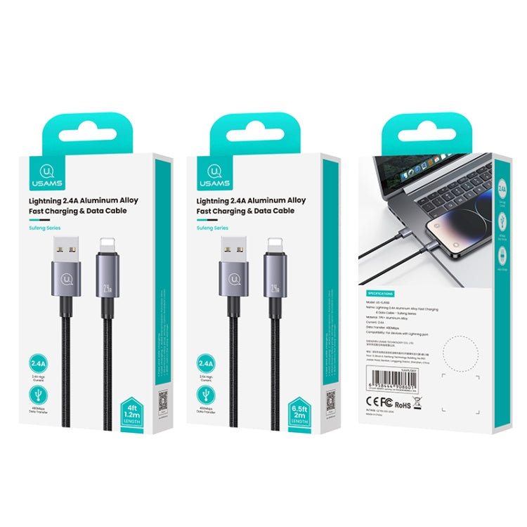 USAMS US-SJ667 USB To 8 Pin 2.4A Fast Charge Data Cable, Length: 1.2m(Black) - Normal Style Cable by USAMS | Online Shopping South Africa | PMC Jewellery | Buy Now Pay Later Mobicred