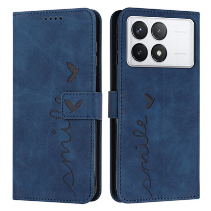 For Xiaomi Redmi K70 / K70 Pro Skin Feel Heart Embossed Leather Phone Case with Long Lanyard(Blue) - K70 Pro Cases by PMC Jewellery | Online Shopping South Africa | PMC Jewellery | Buy Now Pay Later Mobicred