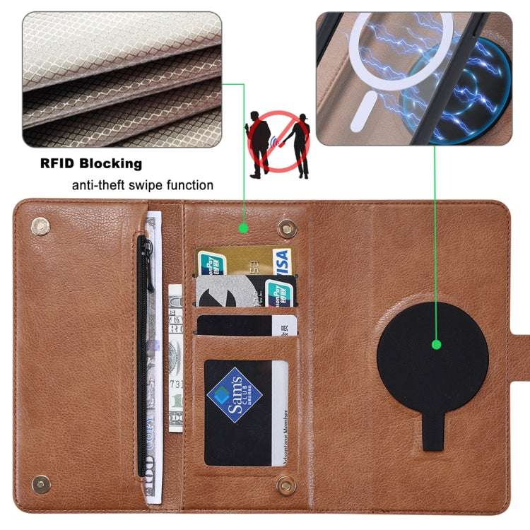For iPhone 14 Pro ViLi GV Series MagSafe Magnetic Zipper Leather Phone Case(Brown) - free shipping - PMC Jewellery - Order now!