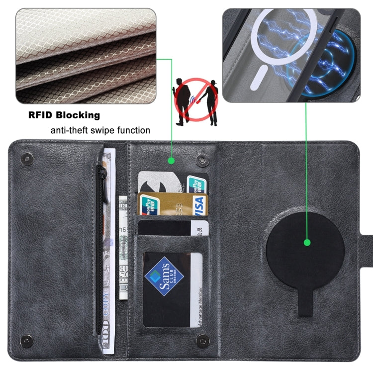 For iPhone 14 ViLi GV Series MagSafe Magnetic Zipper Leather Phone Case(Black) - free shipping - PMC Jewellery - Order now!
