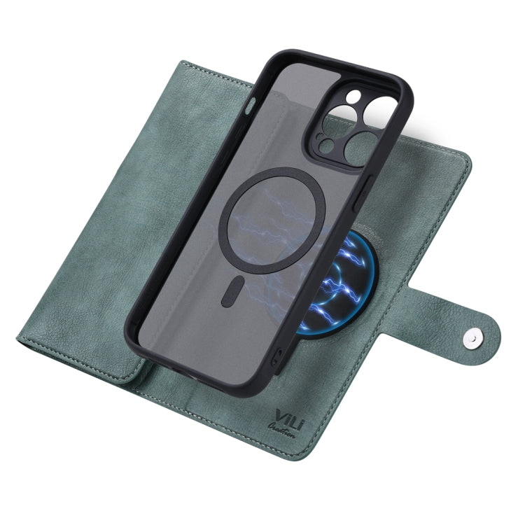 For iPhone 14 ViLi GV Series MagSafe Magnetic Zipper Leather Phone Case(Green) - free shipping - PMC Jewellery - Order now!