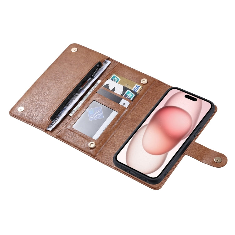 For iPhone 15 ViLi GV Series MagSafe Magnetic Zipper Leather Phone Case(Brown) - free shipping - PMC Jewellery - Order now!