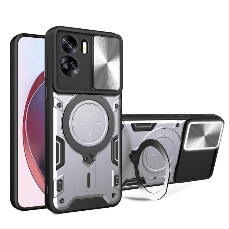 For Honor 90 Lite 5G CD Texture Sliding Camshield Magnetic Holder Phone Case(Silver) - Honor Cases by PMC TechLife | Online Shopping South Africa | PMC TechLife