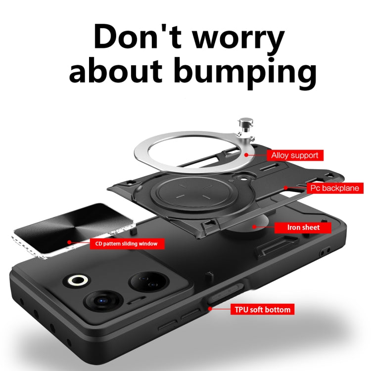 For Tecno Camon 20 4G / 20 Pro 4G CD Texture Sliding Camshield Magnetic Holder Phone Case(Black) - Tecno Cases by PMC TechLife | Online Shopping South Africa | PMC TechLife | Buy Now Pay Later Mobicred