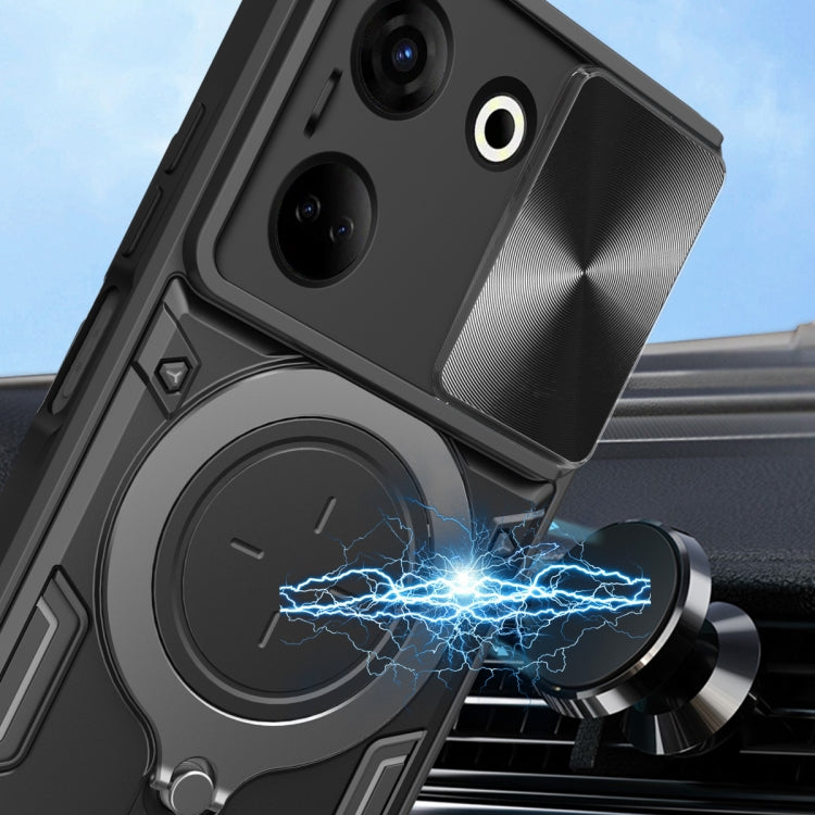 For Tecno Camon 20 4G / 20 Pro 4G CD Texture Sliding Camshield Magnetic Holder Phone Case(Black) - Tecno Cases by PMC TechLife | Online Shopping South Africa | PMC TechLife | Buy Now Pay Later Mobicred