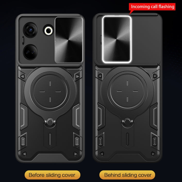 For Tecno Camon 20 4G / 20 Pro 4G CD Texture Sliding Camshield Magnetic Holder Phone Case(Black) - Tecno Cases by PMC TechLife | Online Shopping South Africa | PMC TechLife | Buy Now Pay Later Mobicred