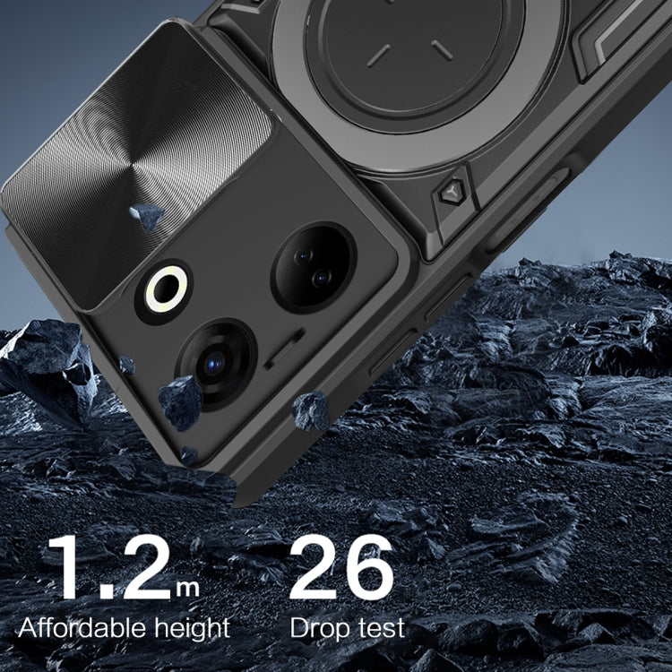 For Tecno Camon 20 4G / 20 Pro 4G CD Texture Sliding Camshield Magnetic Holder Phone Case(Black) - Tecno Cases by PMC TechLife | Online Shopping South Africa | PMC TechLife | Buy Now Pay Later Mobicred