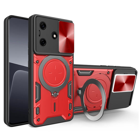 For Tecno Spark 10 / Spark 10C CD Texture Sliding Camshield Magnetic Holder Phone Case(Red) - Tecno Cases by PMC Jewellery | Online Shopping South Africa | PMC Jewellery | Buy Now Pay Later Mobicred