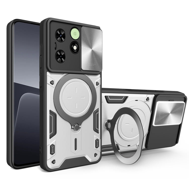 For Tecno Spark Go 2024/Spark 20 CD Texture Sliding Camshield Magnetic Holder Phone Case(Silver) - Tecno Cases by PMC TechLife | Online Shopping South Africa | PMC TechLife | Buy Now Pay Later Mobicred