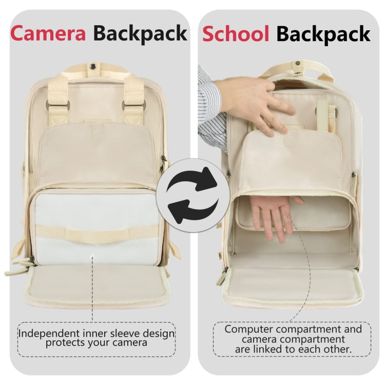 Cwatcun D78 Camera Laptop Backpack Bag With Detachable Insert Camera Case(Creamy White) - free shipping - PMC TechLife - Order now!