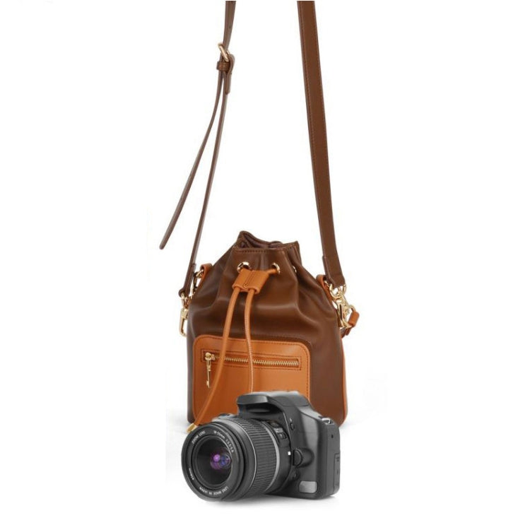 Cwatcun D82 Bundle Drawstring Lens Bag PU Crossbody Camera Bag(Coffee) - free shipping - PMC TechLife - Order now!