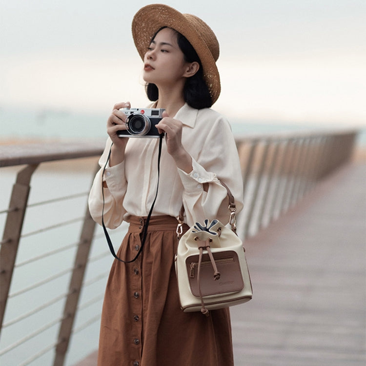 Cwatcun D82 Bundle Drawstring Lens Bag PU Crossbody Camera Bag(Beige) - free shipping - PMC TechLife - Order now!